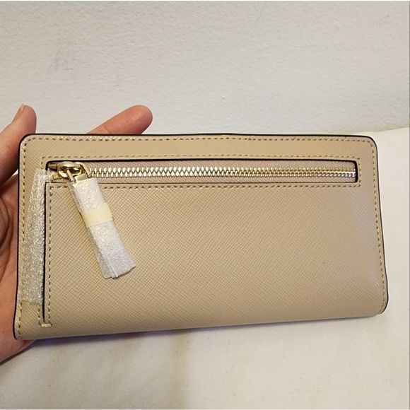 Kate Spade ♠️ Staci Large Slim Bifold Wallet Warm Beige and Black - Picture 5 of 6